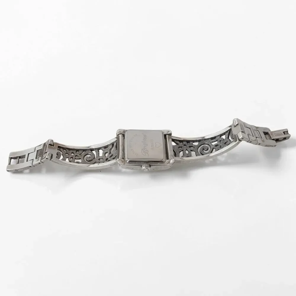 Brighton Amalfi Floral Cut-Out Watch Silver Plated Japan Quartz Fold Over Clasp
